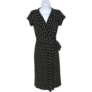 Ann Taylor Black White Square Polka Dot Wrap Short Sleeve Midi Dress Size O